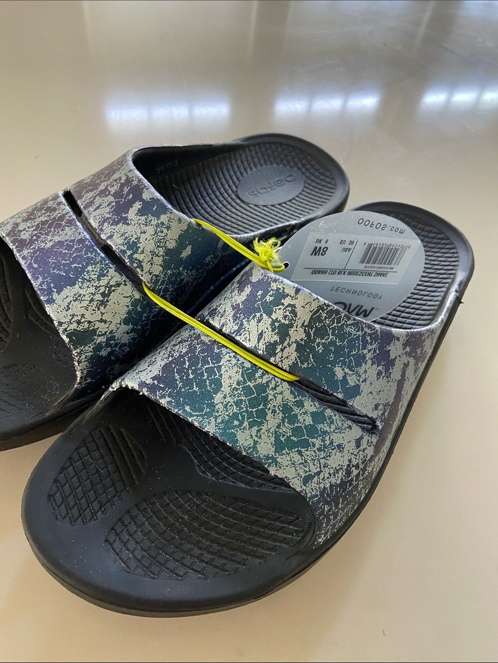 Women's Black Slides with blue Marble - Casual Comfort - Picture 2 of 15